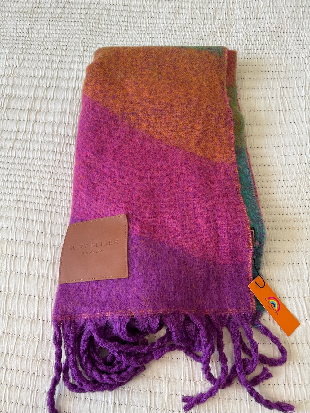 Kurt Geiger Purple, Pink & Orange Colorblock Wool Wrap